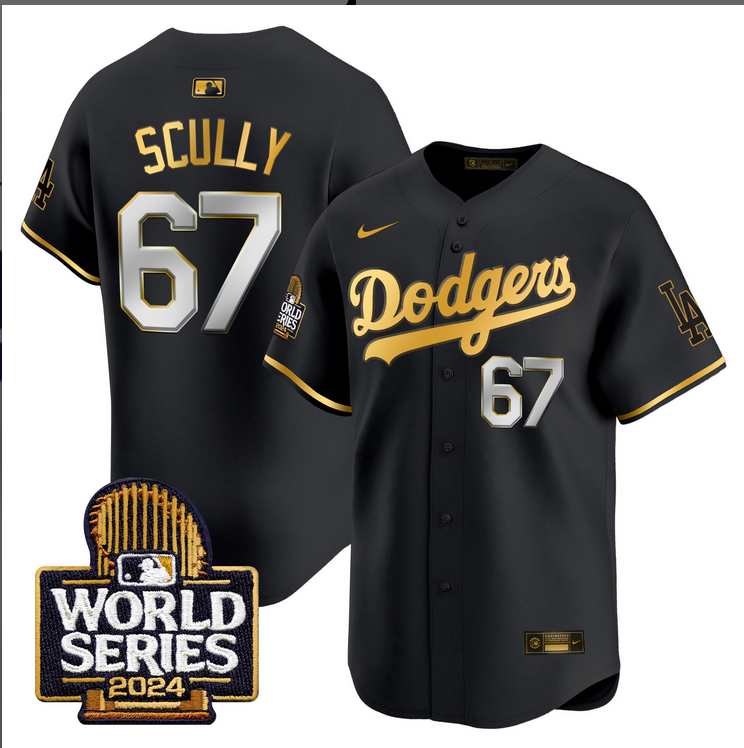 Men MLB Los Angeles Dodgers 67 Scully black 2024 World Series Champions Patch Limited Jersey20241105